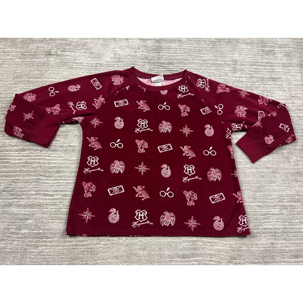 Harry Potter Pajama Top Womens S 4-6 Burgundy Fleece Wizarding World Raglan Tee